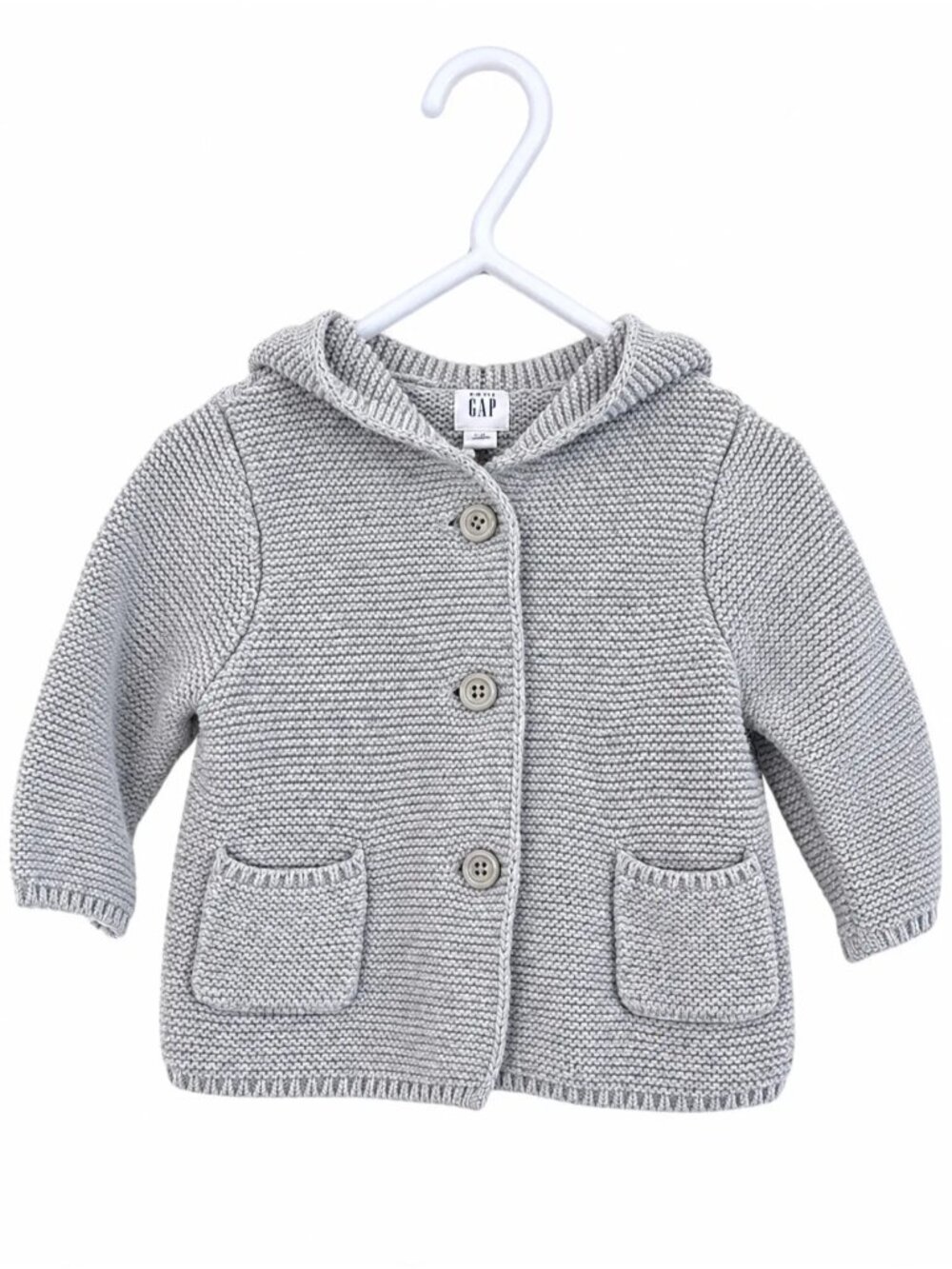 Gap Grey Knit Teddy Bear Hooded Cardigan 6-12M baby clothes